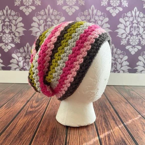 Crochet Striped Slouch Hat - Picture 3 of 5